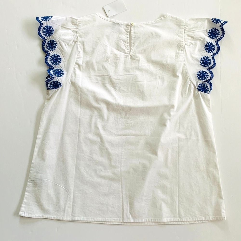NWT J Crew Embroidered Top Small 2 4 6 Floral Scalloped White Blue Cotton Poplin - Picture 4 of 7
